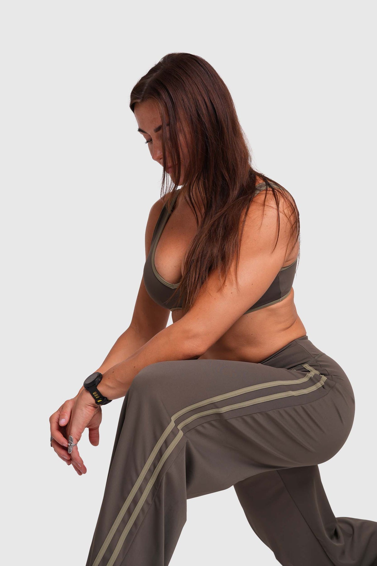Flow Striped Wide leg pants (Army Green/Green)