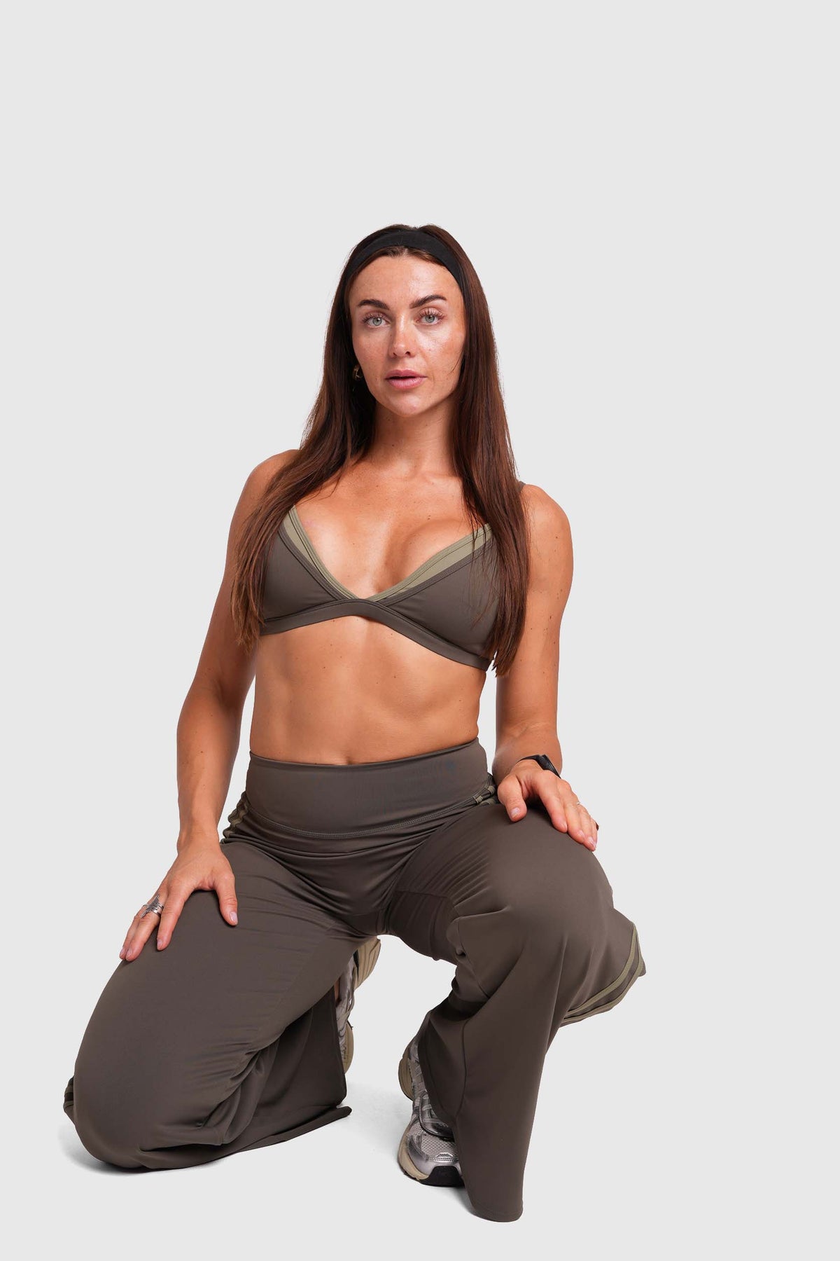 Flow Striped Wide leg pants (Army Green/Green)