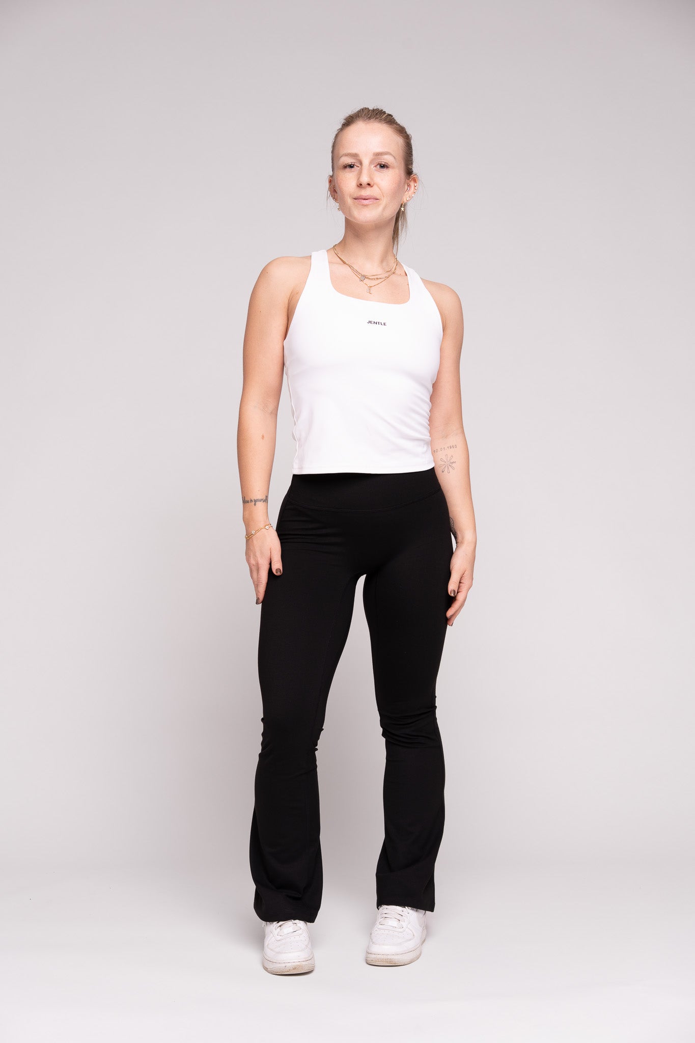Day Racerback Tennis Tank Top (White) & Day Flare Leggings Shorts (Black)