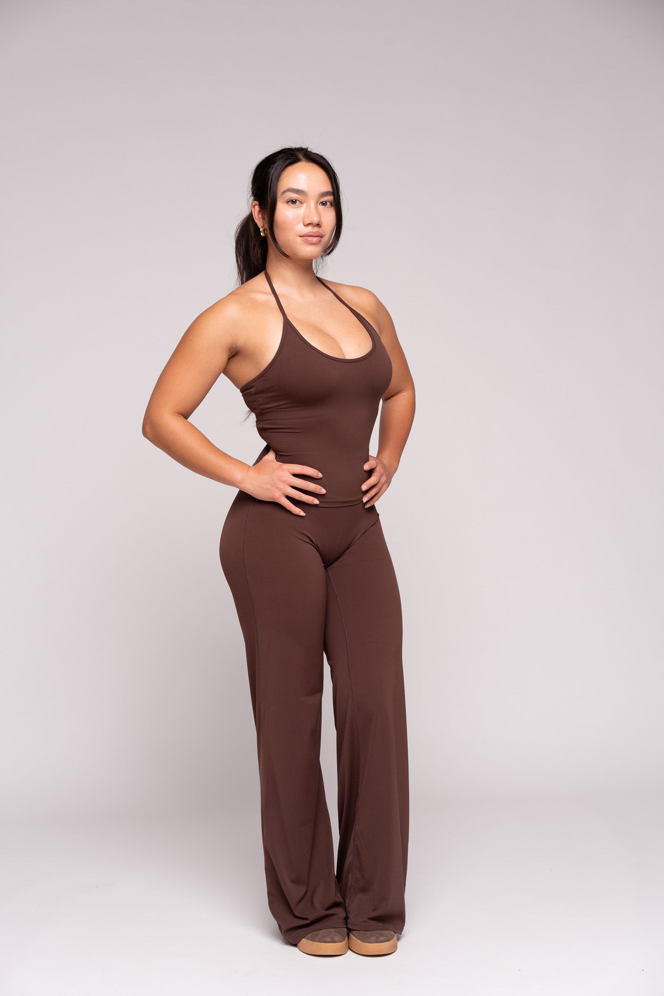 Ease x Amalie Vad - Straight Leg Pants (Coffee Brown) & Ease x Amalie Vad - Halterneck Top (Coffee Brown)