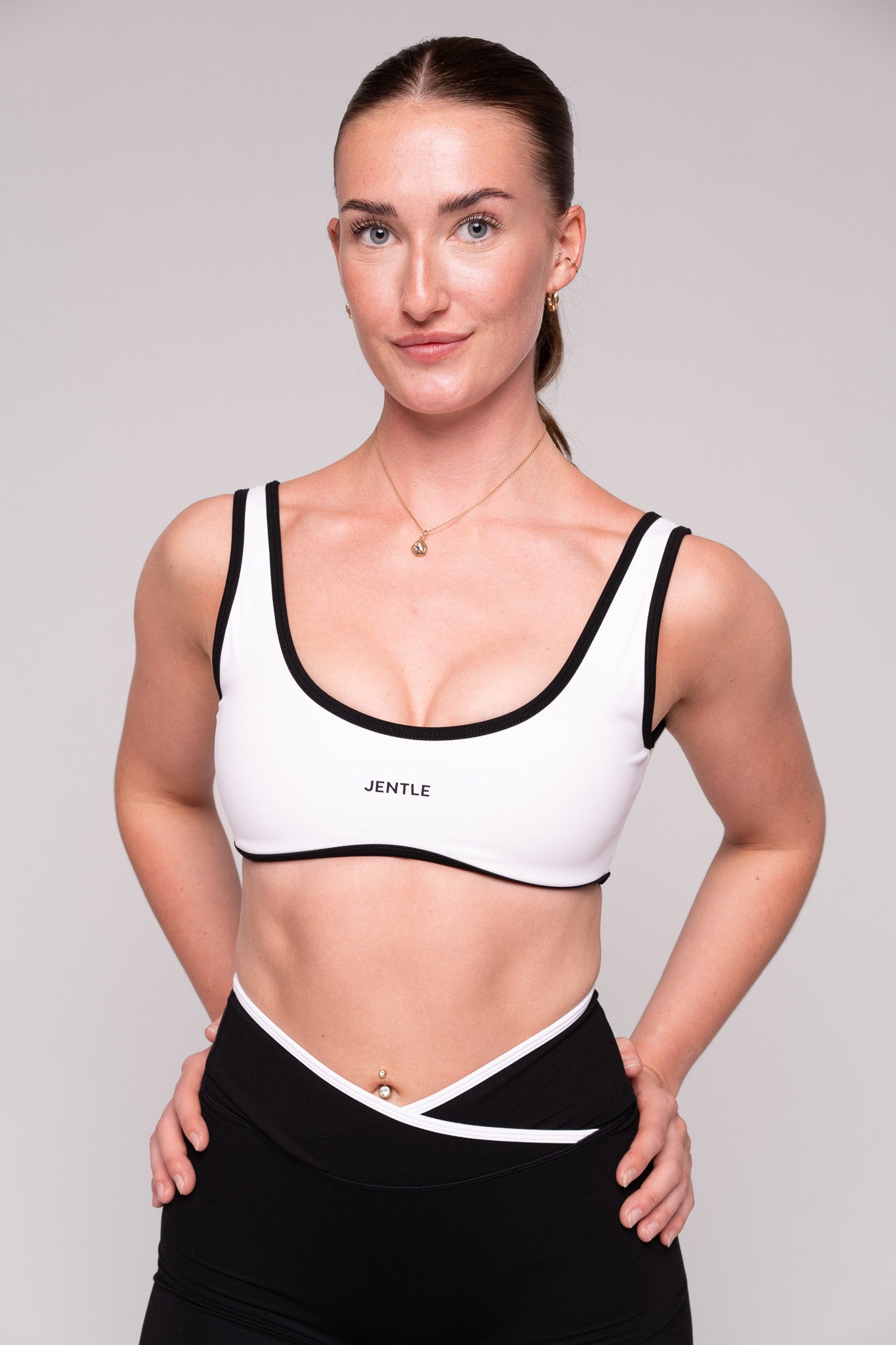 Day Double Line Sports Bra (White) & Day V-Cut Line Shorts (Black)
